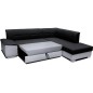 Canapé d'angle convertible en tissu luxe noir et simili cuir blanc cassé, 5 places, avec coffre, angle droit (vu de face), VERTU