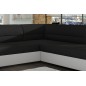 Canapé d'angle convertible en tissu luxe noir et simili cuir blanc cassé, 5 places, avec coffre, angle droit (vu de face), VERTU