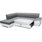 Canapé d'angle convertible en tissu luxe gris et simili cuir blanc cassé, 5 places, avec coffre, angle gauche (vu de face), VERT
