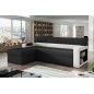 - Canapé d'angle convertible en tissu luxe noir et simili cuir blanc cassé, 5 places, avec coffre, angle gauche (vu de face) - R - Canapé d'angle convertible en tissu luxe noir et simili cuir blanc cassé, 5 places, avec coffre, angle gauche (vu de face) - R