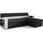 Canapé d'angle convertible en tissu luxe noir et simili cuir blanc cassé, 5 places, avec coffre, angle droit (vu de face) - RICC Canapé d'angle convertible en tissu luxe noir et simili cuir blanc cassé, 5 places, avec coffre, angle droit (vu de face) - RICC