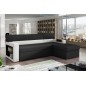 Canapé d'angle convertible en tissu luxe noir et simili cuir blanc cassé, 5 places, avec coffre, angle droit (vu de face) - RICC Canapé d'angle convertible en tissu luxe noir et simili cuir blanc cassé, 5 places, avec coffre, angle droit (vu de face) - RICC