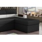 Canapé d'angle convertible en tissu luxe noir et simili cuir blanc cassé, 5 places, avec coffre, angle droit (vu de face) - RICC Canapé d'angle convertible en tissu luxe noir et simili cuir blanc cassé, 5 places, avec coffre, angle droit (vu de face) - RICC