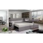 Canapé d'angle convertible en tissu luxe noir et simili cuir blanc cassé, 5 places, avec coffre, angle droit (vu de face) - RICC Canapé d'angle convertible en tissu luxe noir et simili cuir blanc cassé, 5 places, avec coffre, angle droit (vu de face) - RICC