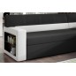 Canapé d'angle convertible en tissu luxe noir et simili cuir blanc cassé, 5 places, avec coffre, angle droit (vu de face) - RICC Canapé d'angle convertible en tissu luxe noir et simili cuir blanc cassé, 5 places, avec coffre, angle droit (vu de face) - RICC
