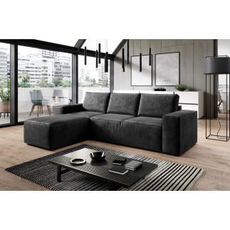 Canapé d'angle convertible - SIDNEY VELOURS - en tissu Luxe - 5/6 places, couleur anthracite, angle gauche (vu de face)