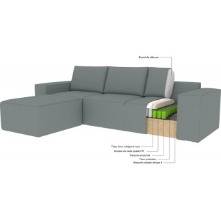 Canapé d'angle convertible - SIDNEY VELOURS - en tissu Luxe - 5/6 places, couleur anthracite, angle gauche (vu de face)