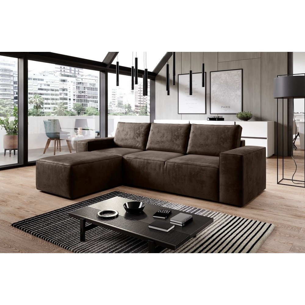 Canapé d'angle convertible - SIDNEY VELOURS - en tissu Luxe - 5/6 places, chocolat, angle gauche (vu de face) Canapé d'angle convertible - SIDNEY VELOURS - en tissu Luxe - 5/6 places, chocolat, angle gauche (vu de face)