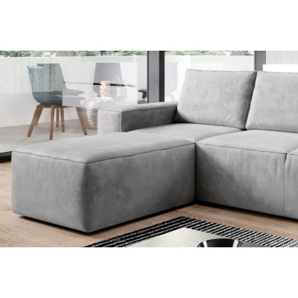 - Canapé d'angle convertible - SIDNEY VELOURS - en tissu Luxe - 5/6 places, gris clair, angle gauche (vu de face)