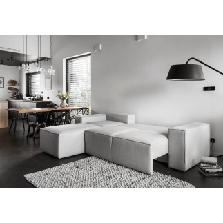 - Canapé d'angle convertible - SIDNEY VELOURS - en tissu Luxe - 5/6 places, gris clair, angle gauche (vu de face)
