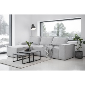 - Canapé d'angle convertible - SIDNEY VELOURS - en tissu Luxe - 5/6 places, gris clair, angle gauche (vu de face)