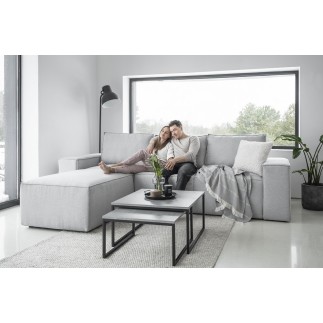 - Canapé d'angle convertible - SIDNEY VELOURS - en tissu Luxe - 5/6 places, gris clair, angle gauche (vu de face)
