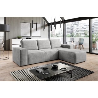 Canapé d'angle convertible - SIDNEY VELOURS - en tissu Luxe - 5/6 places, gris clair, angle droit (vu de face)
