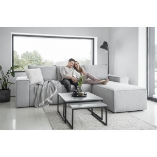 Canapé d'angle convertible - SIDNEY VELOURS - en tissu Luxe - 5/6 places, gris clair, angle droit (vu de face)