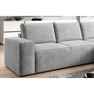 Canapé d'angle convertible - SIDNEY VELOURS - en tissu Luxe - 5/6 places, gris clair, angle droit (vu de face)