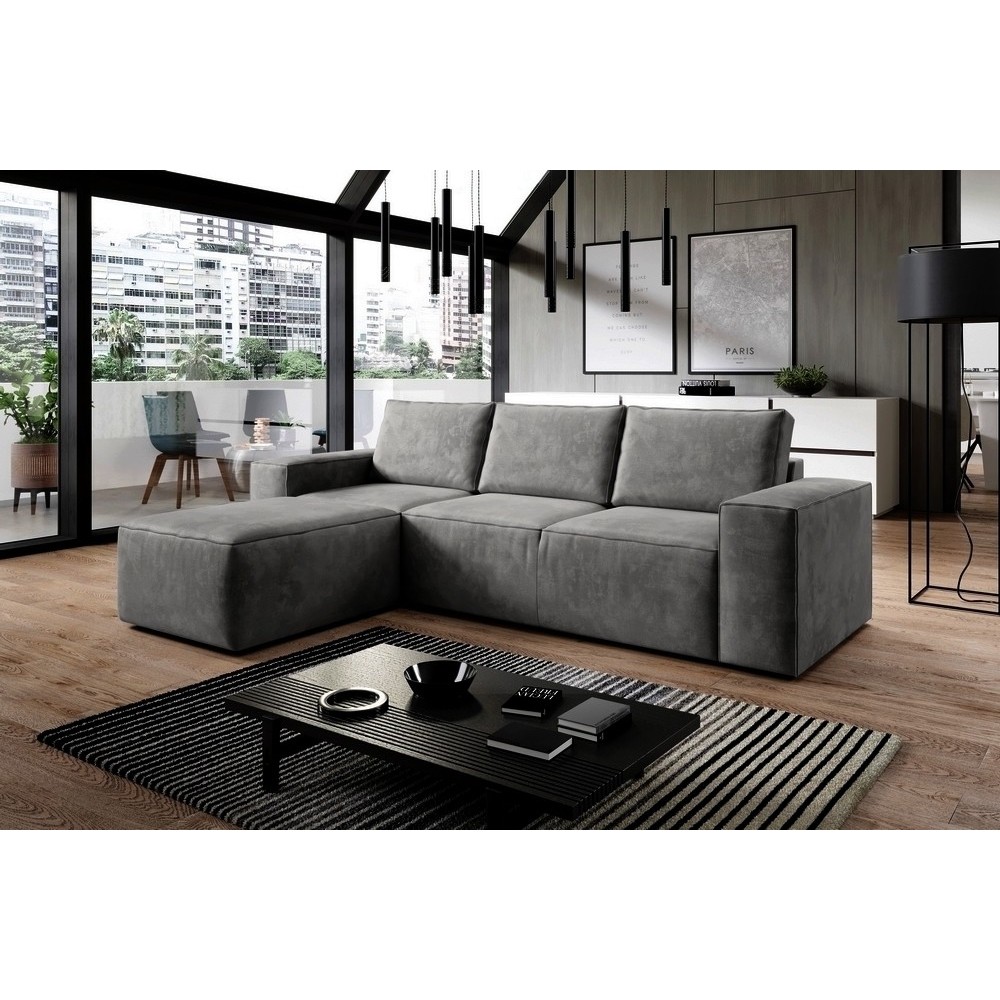 Canapé d'angle convertible - SIDNEY VELOURS - en tissu Luxe - 5/6 places, gris foncé, angle gauche (vu de face) Canapé d'angle convertible - SIDNEY VELOURS - en tissu Luxe - 5/6 places, gris foncé, angle gauche (vu de face)