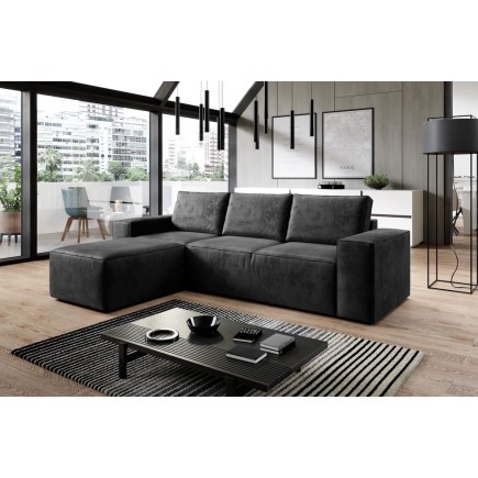 Canapé d'angle convertible - SIDNEY VELOURS - en tissu Luxe - 5/6 places, anthracite, angle gauche (vu de face)