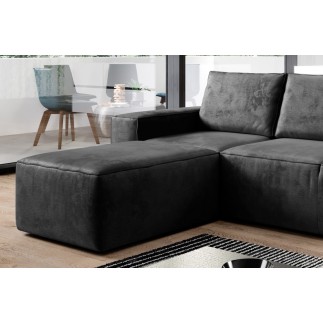 Canapé d'angle convertible - SIDNEY VELOURS - en tissu Luxe - 5/6 places, anthracite, angle gauche (vu de face)