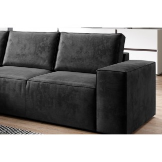 Canapé d'angle convertible - SIDNEY VELOURS - en tissu Luxe - 5/6 places, anthracite, angle gauche (vu de face)