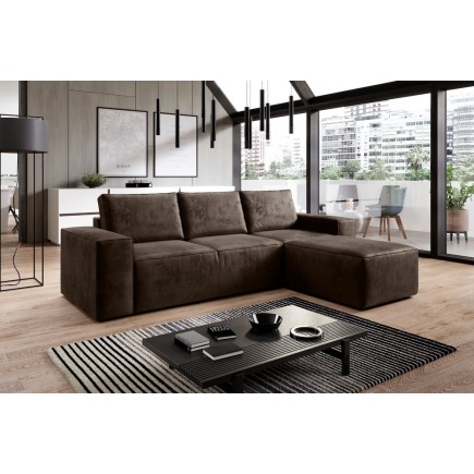 Canapé d'angle convertible - SIDNEY VELOURS - en tissu Luxe - 5/6 places, chocolat, angle droit (vu de face)