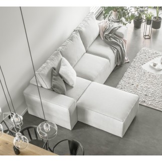 - Canapé d'angle convertible - SIDNEY VELOURS - en tissu Luxe, 5/6 places, blanc cassé, angle gauche (vu de face)