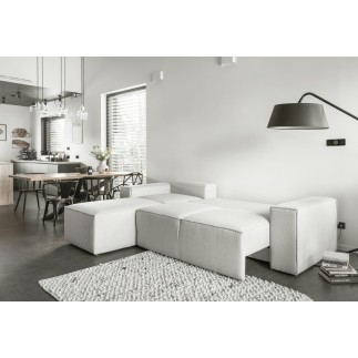- Canapé d'angle convertible - SIDNEY VELOURS - en tissu Luxe, 5/6 places, blanc cassé, angle gauche (vu de face)
