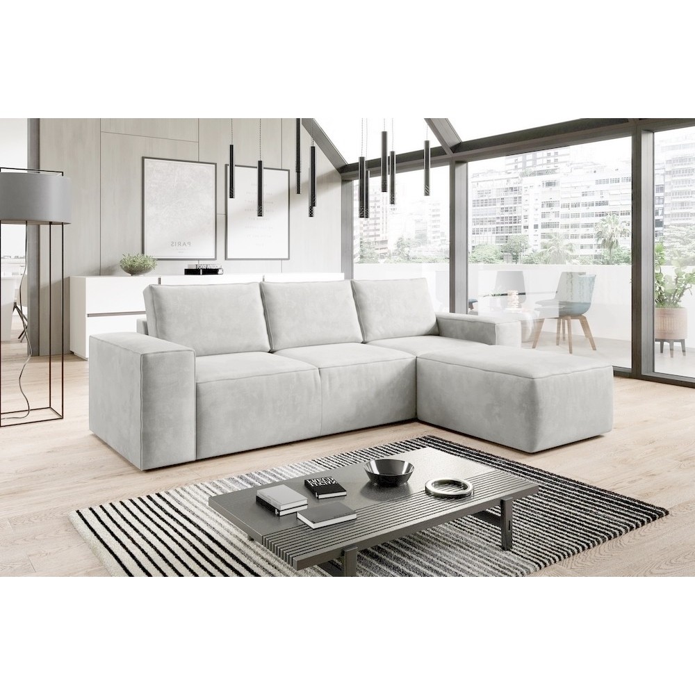Canapé d'angle convertible - SIDNEY VELOURS - en tissu Luxe - 5/6 places, blanc cassé, angle droit (vu de face) Canapé d'angle convertible - SIDNEY VELOURS - en tissu Luxe - 5/6 places, blanc cassé, angle droit (vu de face)