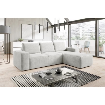 Canapé d'angle convertible - SIDNEY VELOURS - en tissu Luxe - 5/6 places, blanc cassé, angle droit (vu de face)