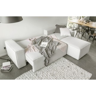 Canapé d'angle convertible - SIDNEY VELOURS - en tissu Luxe - 5/6 places, blanc cassé, angle droit (vu de face)
