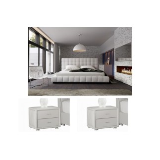 1er paiement commande: Lit design en cuir italien de luxe silver, blanc, 180x200, 2 Chevets de belle qualité sandy, blanc, 6x sa