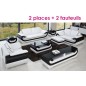 Ensemble:composé un canapé 2 places + 2 fauteuils en cuir italien vachette CANDIDE blanc et noir Ensemble:composé un canapé 2 places + 2 fauteuils en cuir italien vachette CANDIDE blanc et noir