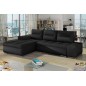 Canapé d'angle convertible en tissu luxe noir et simili cuir noir, 5 places, angle gauche (vu de face) - OTELLO Canapé d'angle convertible en tissu luxe noir et simili cuir noir, 5 places, angle gauche (vu de face) - OTELLO