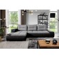 - Canapé d'angle convertible en tissu luxe gris et simili cuir noir, 5 places, angle gauche (vu de face) - OTELLO - Canapé d'angle convertible en tissu luxe gris et simili cuir noir, 5 places, angle gauche (vu de face) - OTELLO