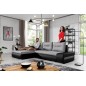 - Canapé d'angle convertible en tissu luxe gris et simili cuir noir, 5 places, angle gauche (vu de face) - OTELLO - Canapé d'angle convertible en tissu luxe gris et simili cuir noir, 5 places, angle gauche (vu de face) - OTELLO