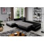 - Canapé d'angle convertible en tissu luxe gris et simili cuir noir, 5 places, angle gauche (vu de face) - OTELLO - Canapé d'angle convertible en tissu luxe gris et simili cuir noir, 5 places, angle gauche (vu de face) - OTELLO
