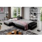 - Canapé d'angle convertible en tissu luxe gris et simili cuir noir, 5 places, angle gauche (vu de face) - OTELLO - Canapé d'angle convertible en tissu luxe gris et simili cuir noir, 5 places, angle gauche (vu de face) - OTELLO