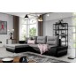 - Canapé d'angle convertible en tissu luxe gris et simili cuir noir, 5 places, angle gauche (vu de face) - OTELLO - Canapé d'angle convertible en tissu luxe gris et simili cuir noir, 5 places, angle gauche (vu de face) - OTELLO