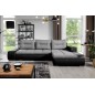 Canapé d'angle convertible en tissu luxe gris et simili cuir noir, 5 places, angle droit (vu de face) - OTELLO Canapé d'angle convertible en tissu luxe gris et simili cuir noir, 5 places, angle droit (vu de face) - OTELLO