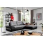 Canapé d'angle convertible en tissu luxe gris et simili cuir noir, 5 places, angle droit (vu de face) - OTELLO Canapé d'angle convertible en tissu luxe gris et simili cuir noir, 5 places, angle droit (vu de face) - OTELLO