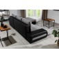 Canapé d'angle convertible en tissu luxe gris et simili cuir noir, 5 places, angle droit (vu de face) - OTELLO Canapé d'angle convertible en tissu luxe gris et simili cuir noir, 5 places, angle droit (vu de face) - OTELLO