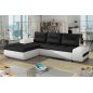 - Canapé d'angle convertible en tissu luxe noir et simili cuir blanc, 5 places, angle gauche (vu de face) - OTELLO - Canapé d'angle convertible en tissu luxe noir et simili cuir blanc, 5 places, angle gauche (vu de face) - OTELLO