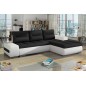 - Canapé d'angle convertible en tissu luxe noir et simili cuir blanc, 5 places, angle droit (vu de face) - OTELLO - Canapé d'angle convertible en tissu luxe noir et simili cuir blanc, 5 places, angle droit (vu de face) - OTELLO