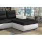 - Canapé d'angle convertible en tissu luxe noir et simili cuir blanc, 5 places, angle droit (vu de face) - OTELLO - Canapé d'angle convertible en tissu luxe noir et simili cuir blanc, 5 places, angle droit (vu de face) - OTELLO
