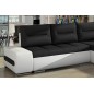 - Canapé d'angle convertible en tissu luxe noir et simili cuir blanc, 5 places, angle droit (vu de face) - OTELLO - Canapé d'angle convertible en tissu luxe noir et simili cuir blanc, 5 places, angle droit (vu de face) - OTELLO