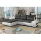Canapé d'angle convertible en tissu luxe gris foncé et simili cuir blanc, 5 places, angle gauche (vu de face) - OTELLO Canapé d'angle convertible en tissu luxe gris foncé et simili cuir blanc, 5 places, angle gauche (vu de face) - OTELLO