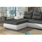 Canapé d'angle convertible en tissu luxe gris foncé et simili cuir blanc, 5 places, angle gauche (vu de face) - OTELLO Canapé d'angle convertible en tissu luxe gris foncé et simili cuir blanc, 5 places, angle gauche (vu de face) - OTELLO