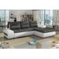 Canapé d'angle convertible en tissu luxe gris foncé et simili cuir blanc, 5 places, angle droit (vu de face) - OTELLO Canapé d'angle convertible en tissu luxe gris foncé et simili cuir blanc, 5 places, angle droit (vu de face) - OTELLO