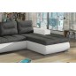 Canapé d'angle convertible en tissu luxe gris foncé et simili cuir blanc, 5 places, angle droit (vu de face) - OTELLO Canapé d'angle convertible en tissu luxe gris foncé et simili cuir blanc, 5 places, angle droit (vu de face) - OTELLO