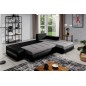 Canapé d'angle convertible en tissu luxe gris foncé et simili cuir blanc, 5 places, angle droit (vu de face) - OTELLO Canapé d'angle convertible en tissu luxe gris foncé et simili cuir blanc, 5 places, angle droit (vu de face) - OTELLO