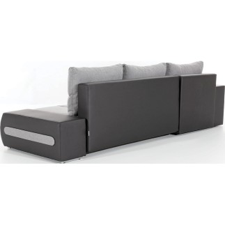 Canapé d'angle convertible en tissu luxe gris et simili cuir gris, 5 places, angle gauche (vu de face) - OTELLO